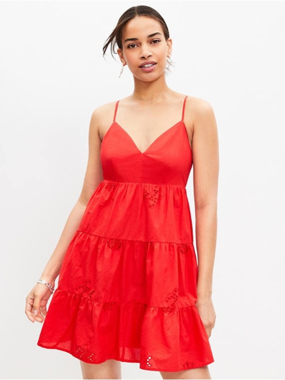 LOFT Red Spaghetti-Strap Tiered Mini Dress